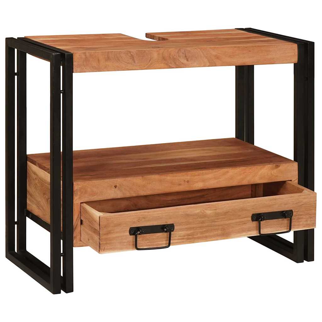 vidaXL Ντουλάπι νιπτήρα μπάνιου με ράφι Μασίφ ξύλο ακακίας και σίδερο