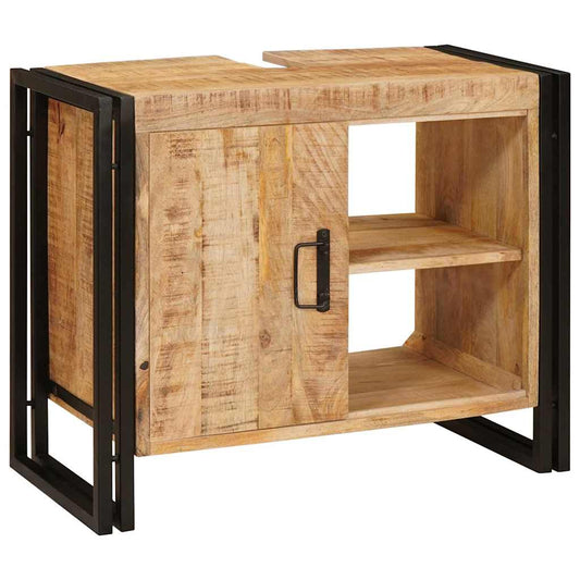vidaXL Ντουλάπι νιπτήρα μπάνιου με πόρτα Μασίφ ξύλο μάνγκο και Σίδερο