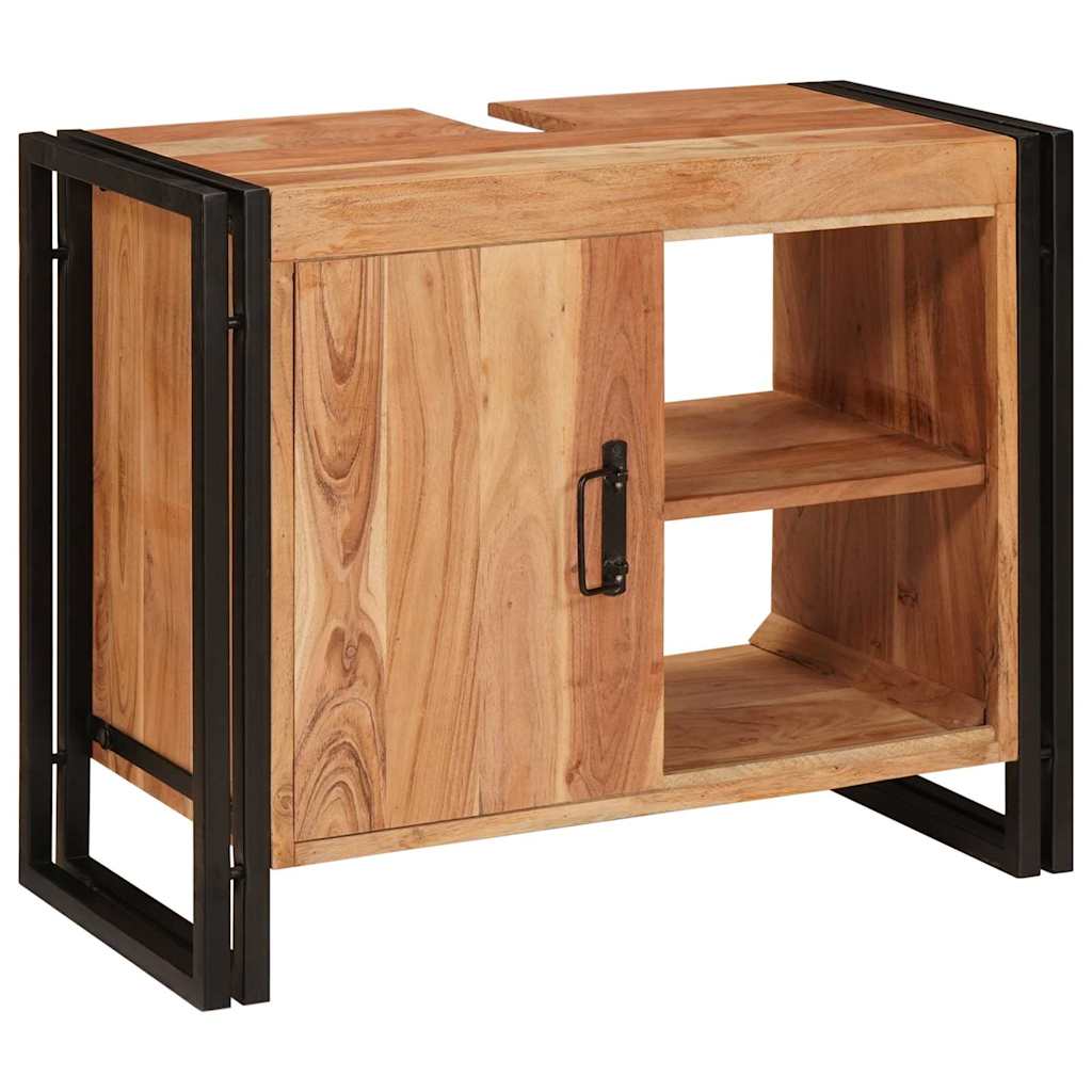 vidaXL Ντουλάπι νιπτήρα μπάνιου με πόρτα Μασίφ ξύλο ακακίας και σίδερο
