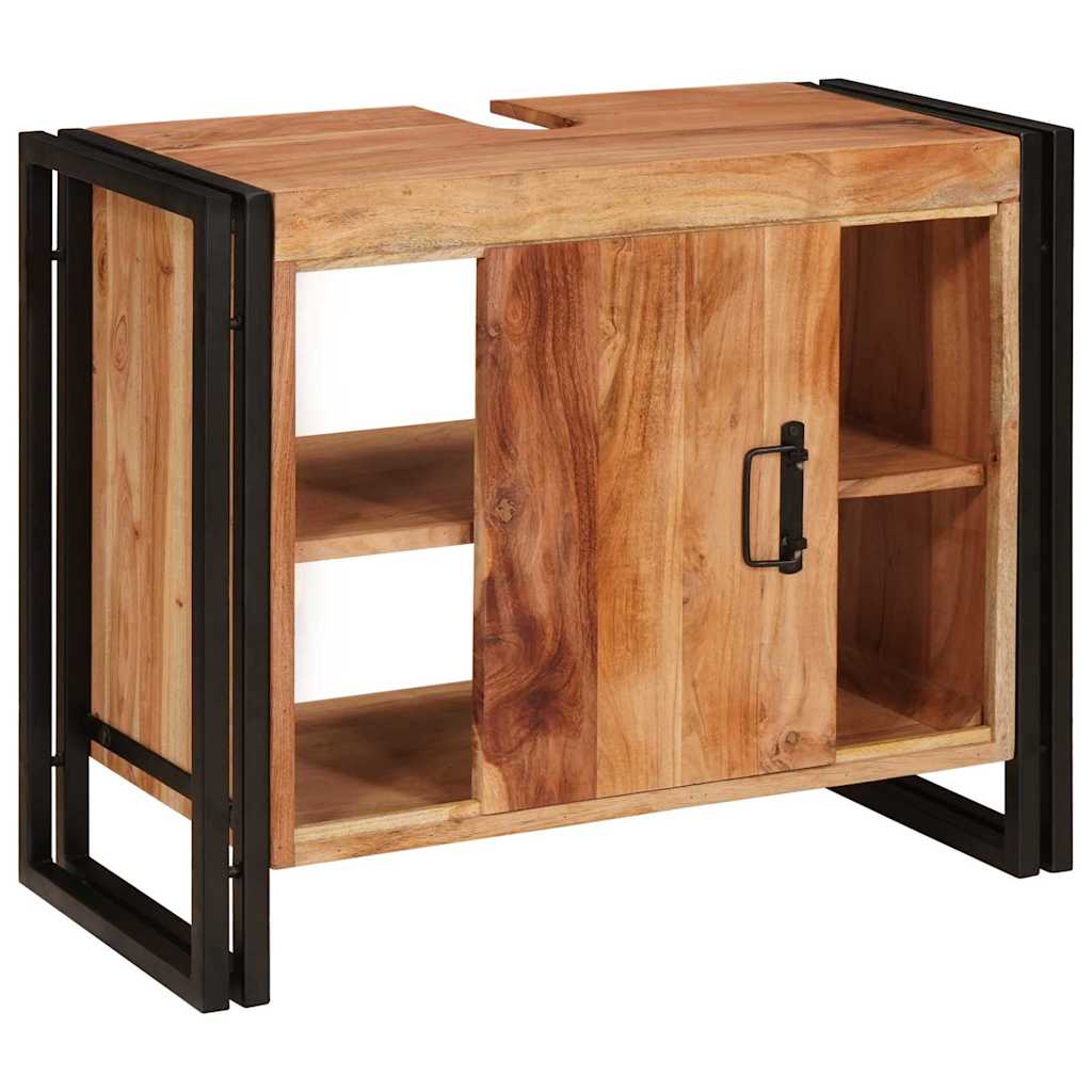 vidaXL Ντουλάπι νιπτήρα μπάνιου με πόρτα Μασίφ ξύλο ακακίας και σίδερο