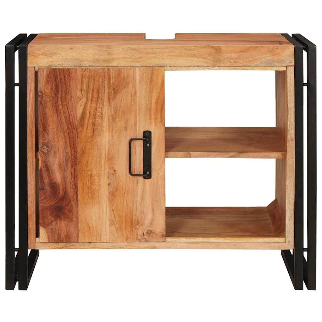 vidaXL Ντουλάπι νιπτήρα μπάνιου με πόρτα Μασίφ ξύλο ακακίας και σίδερο