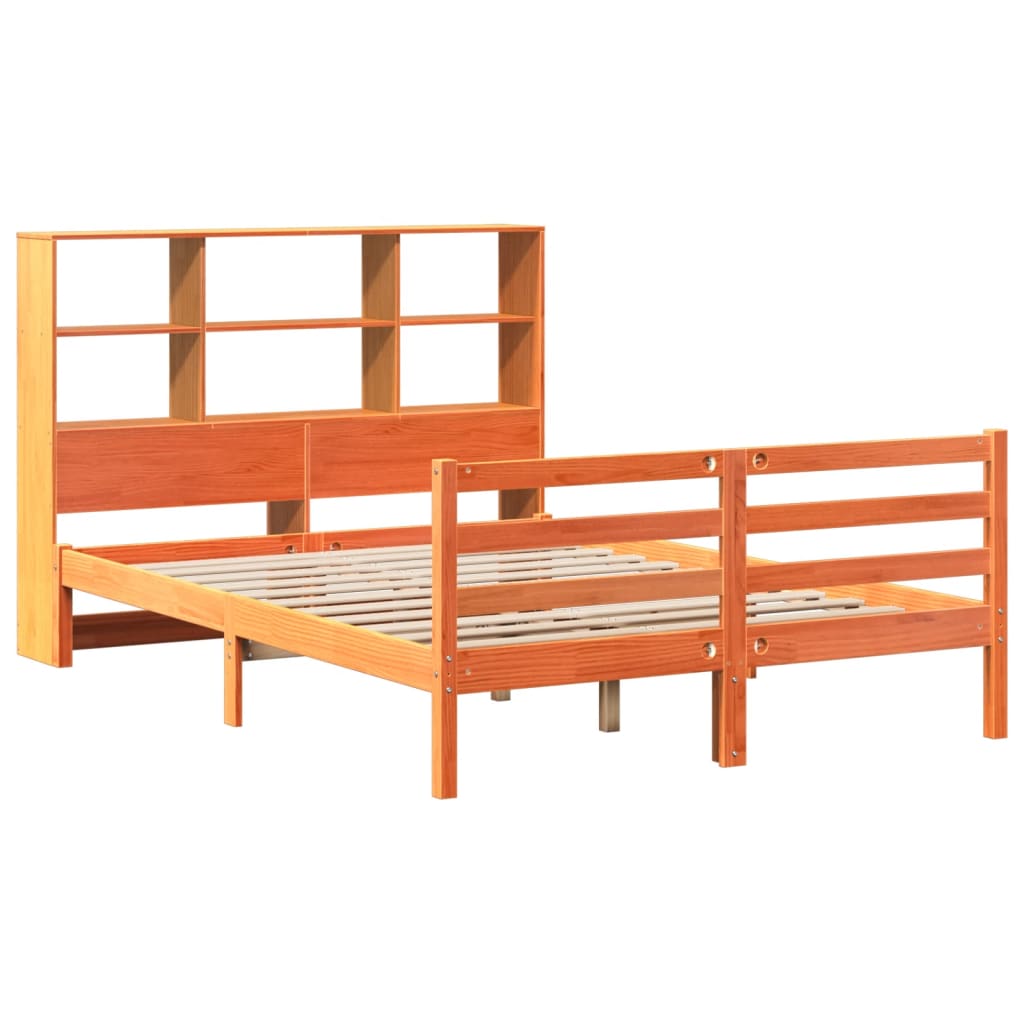 vidaXL Κρεβάτι Βιβλιοθήκη Χωρίς Στρώμα Καφέ 140x200 εκ Μασίφ Πεύκο