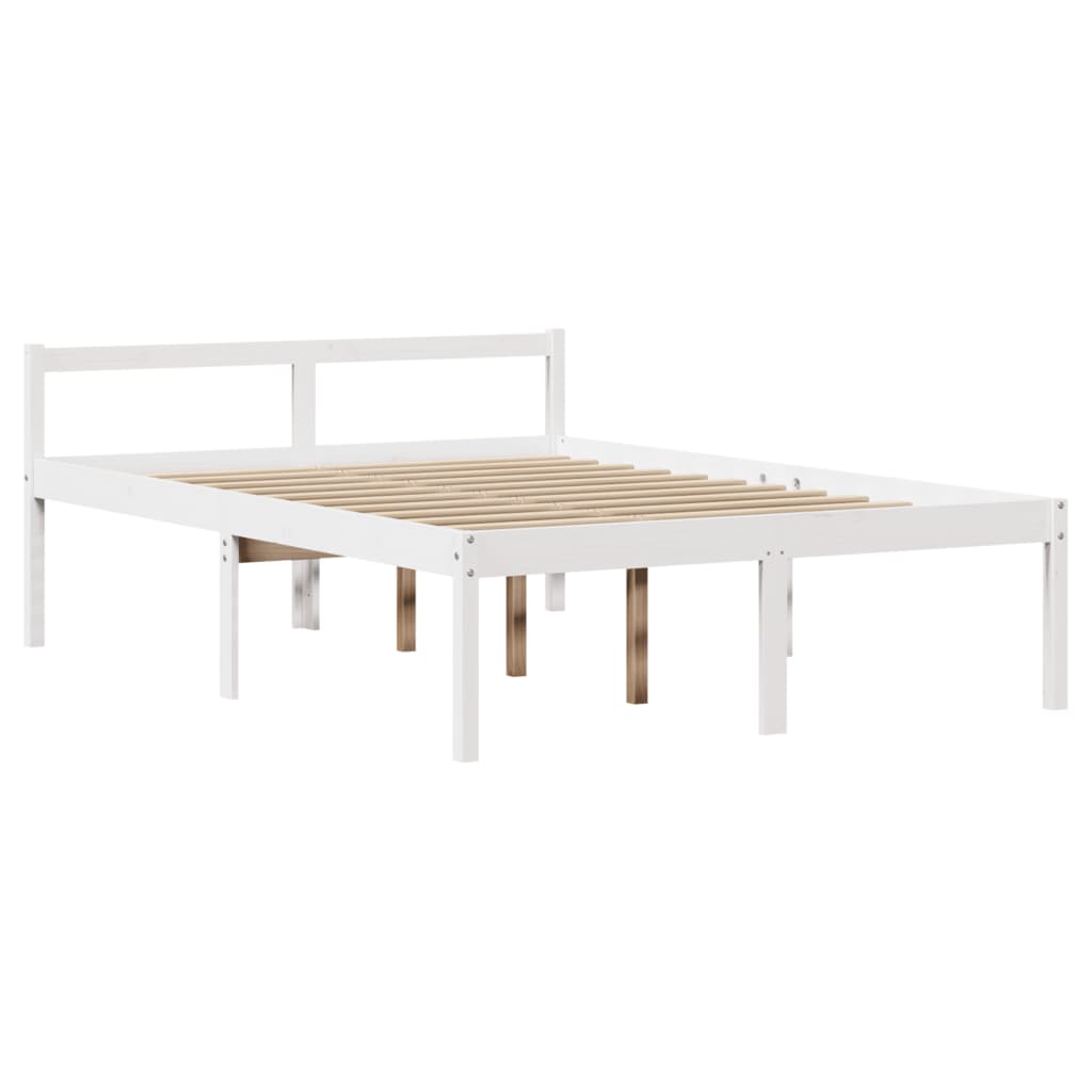 vidaXL Κρεβάτι Βιβλιοθήκη Χωρίς Στρώμα Λευκό 135x190 εκ Μασίφ Πεύκο