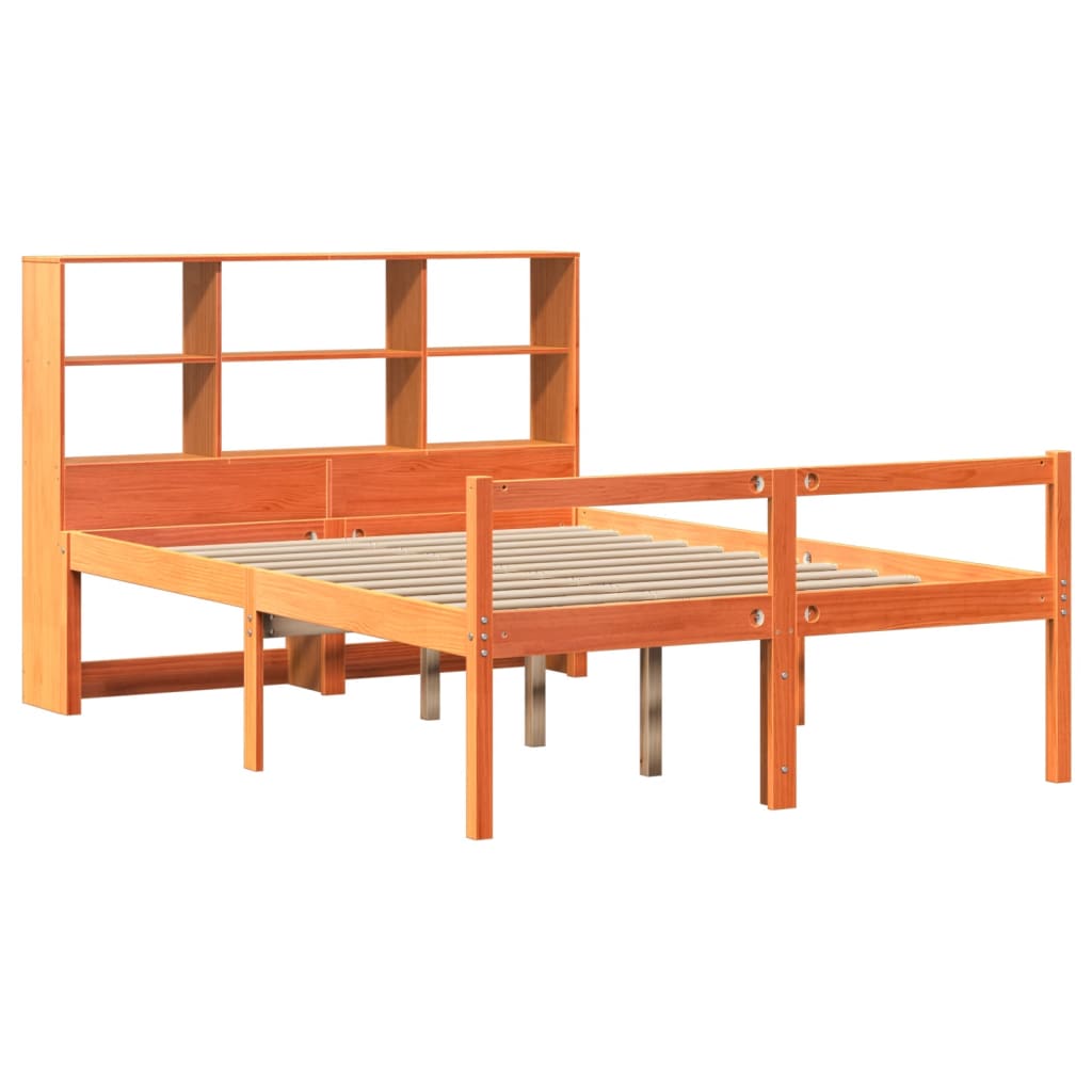 vidaXL Κρεβάτι Βιβλιοθήκη Χωρίς Στρώμα Καφέ 135x190 εκ Μασίφ Πεύκο
