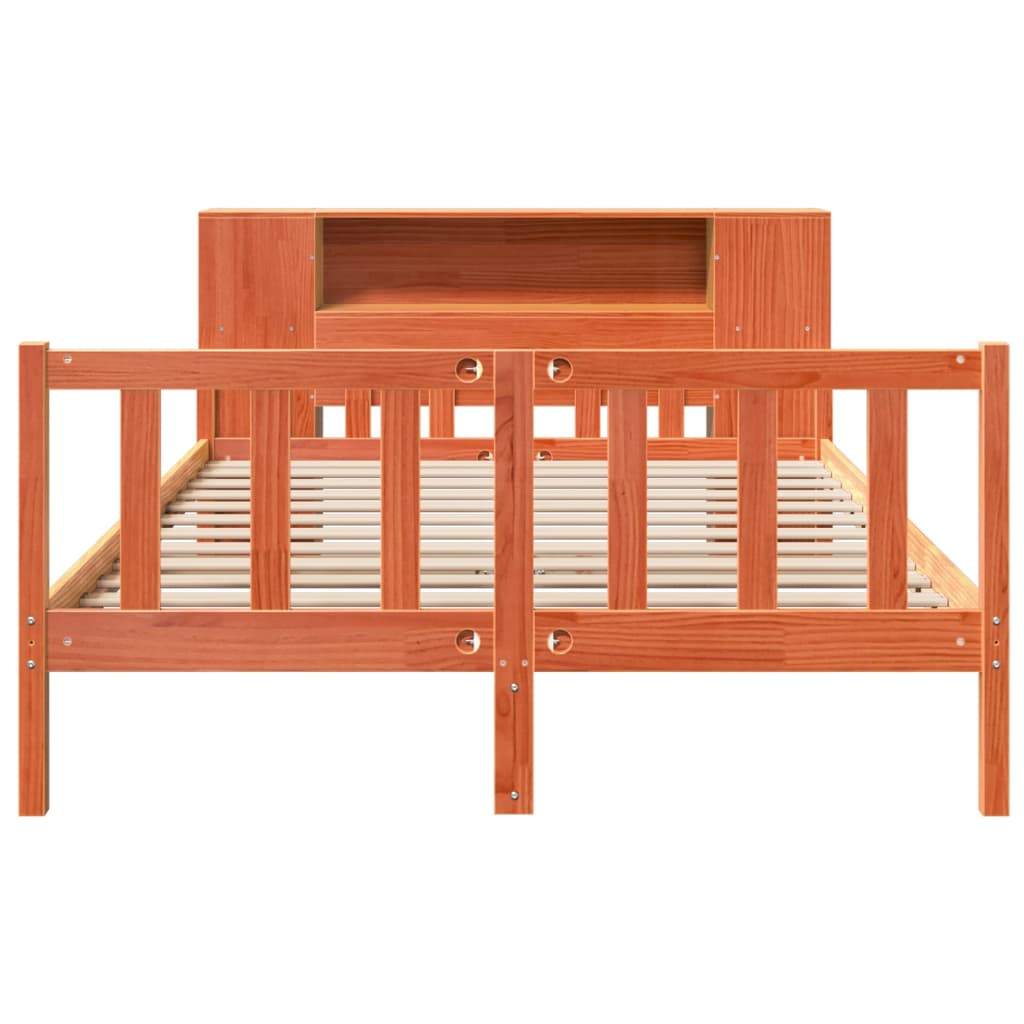 vidaXL Κρεβάτι Βιβλιοθήκη Χωρίς Στρώμα Καφέ 150x200 εκ Μασίφ Πεύκο