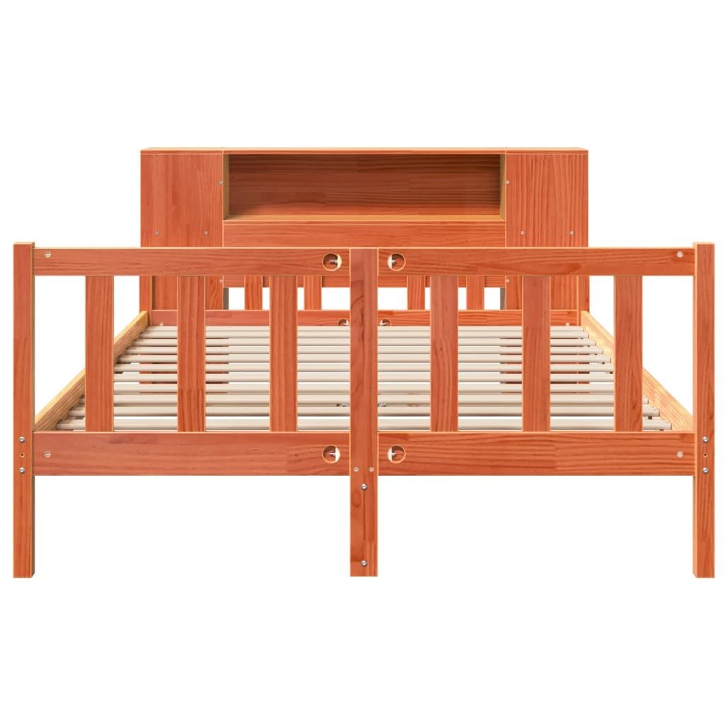 vidaXL Κρεβάτι Βιβλιοθήκη Χωρίς Στρώμα Καφέ 160x200 εκ Μασίφ Πεύκο