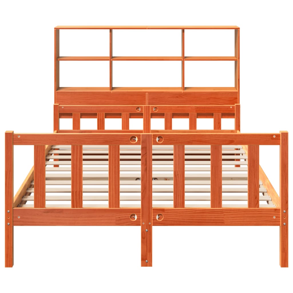 vidaXL Κρεβάτι Βιβλιοθήκη Χωρίς Στρώμα Καφέ 160x200 εκ Μασίφ Πεύκο