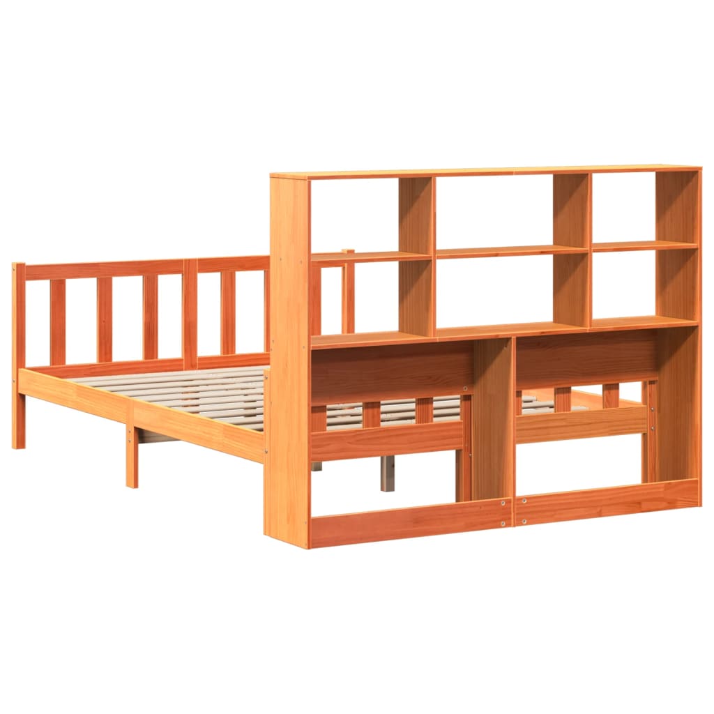 vidaXL Κρεβάτι Βιβλιοθήκη Χωρίς Στρώμα Καφέ 160x200 εκ Μασίφ Πεύκο