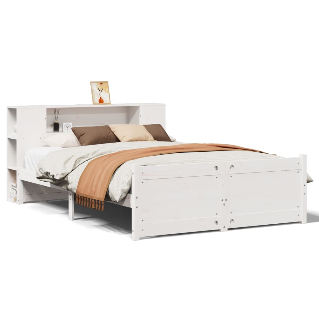 vidaXL Κρεβάτι Βιβλιοθήκη Χωρίς Στρώμα Λευκό 135x190 εκ Μασίφ Πεύκο