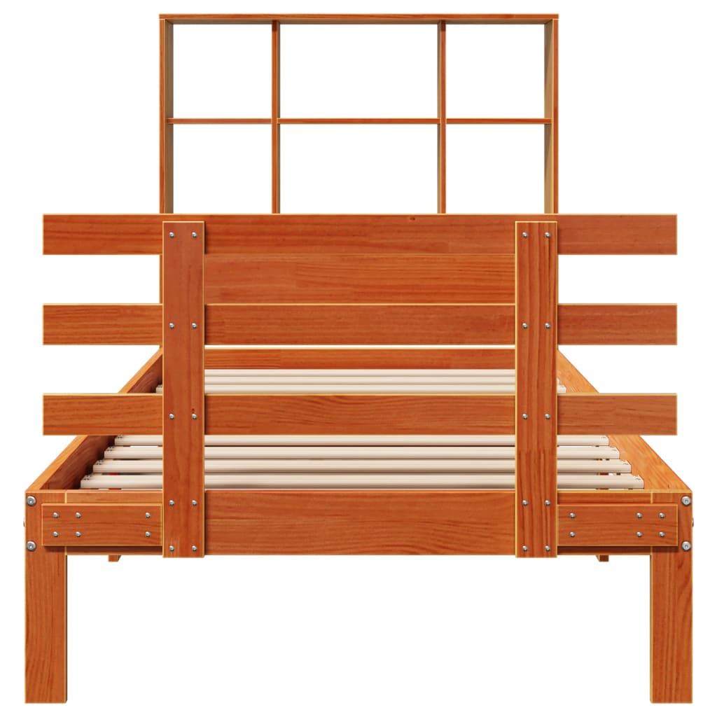 vidaXL Κρεβάτι Βιβλιοθήκη Χωρίς Στρώμα 75x190 εκ Μασίφ Ξύλο Πεύκου