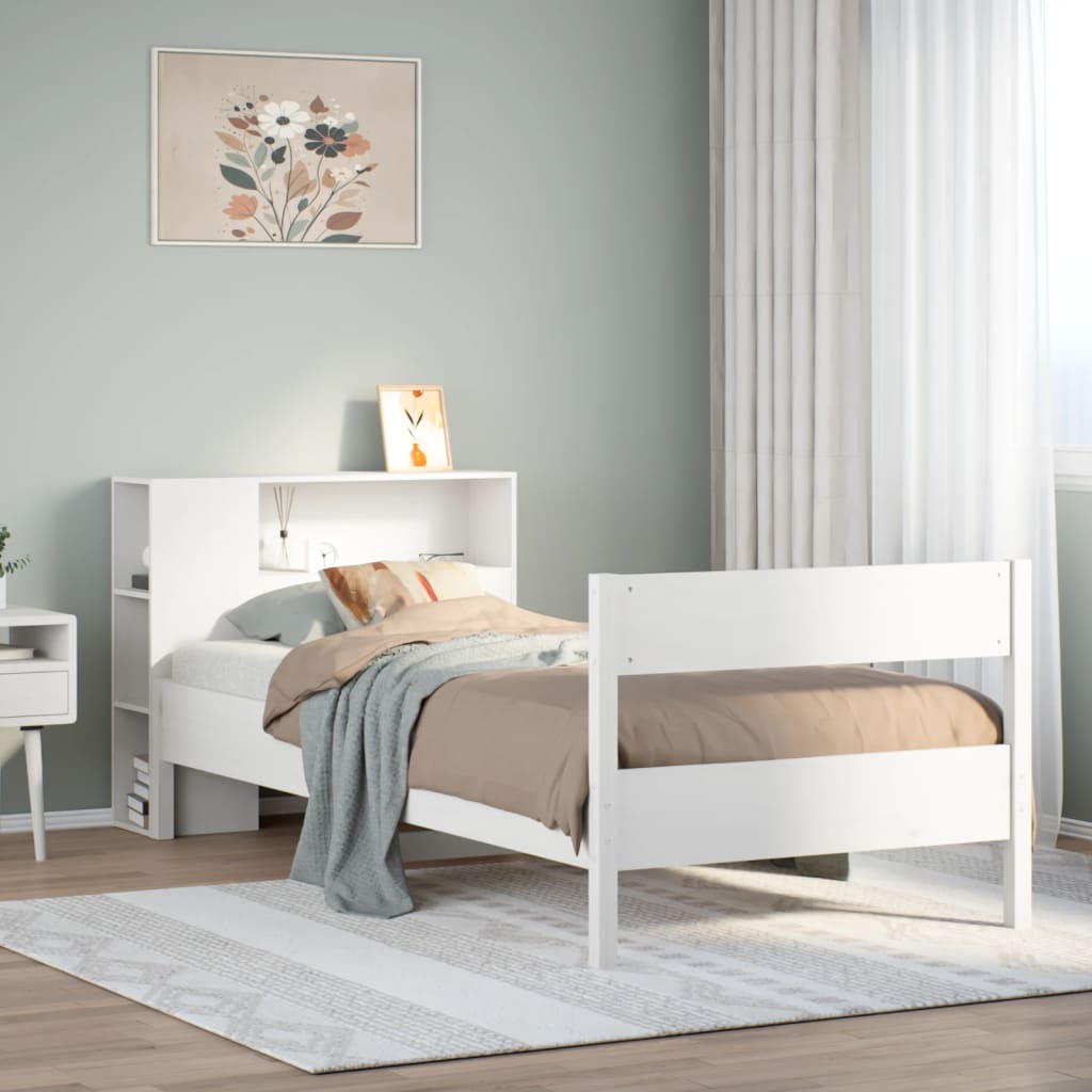 vidaXL Κρεβάτι Βιβλιοθήκη Χωρίς Στρώμα Λευκό 75x190 εκ Μασίφ Πεύκο