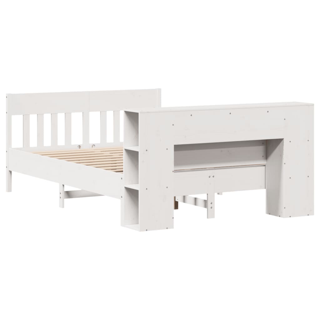 vidaXL Κρεβάτι Βιβλιοθήκη Χωρίς Στρώμα Λευκό 135x190 εκ Μασίφ Πεύκο