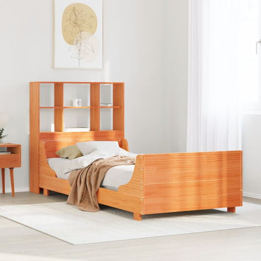 vidaXL Κρεβάτι Βιβλιοθήκη Χωρίς Στρώμα Καφέ 75x190 εκ Μασίφ Πεύκο