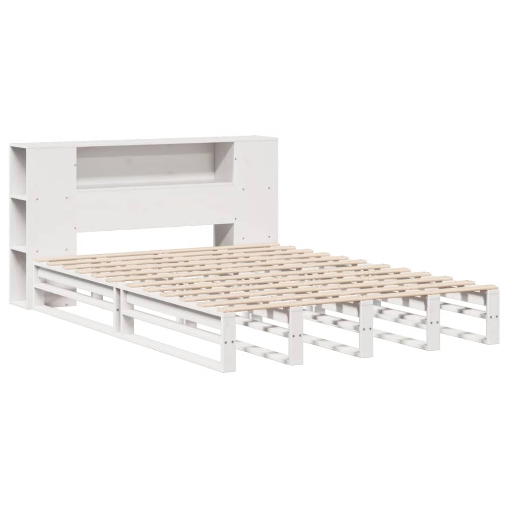 vidaXL Κρεβάτι Βιβλιοθήκη Χωρίς Στρώμα Λευκό 140x200 εκ Μασίφ Πεύκο