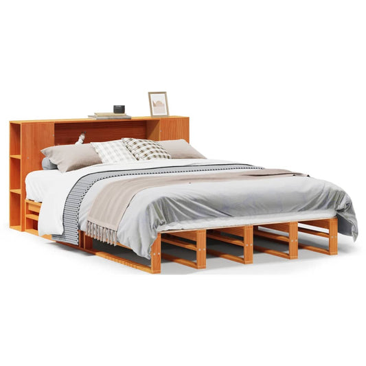 vidaXL Κρεβάτι Βιβλιοθήκη Χωρίς Στρώμα Καφέ 140x200 εκ Μασίφ Πεύκο