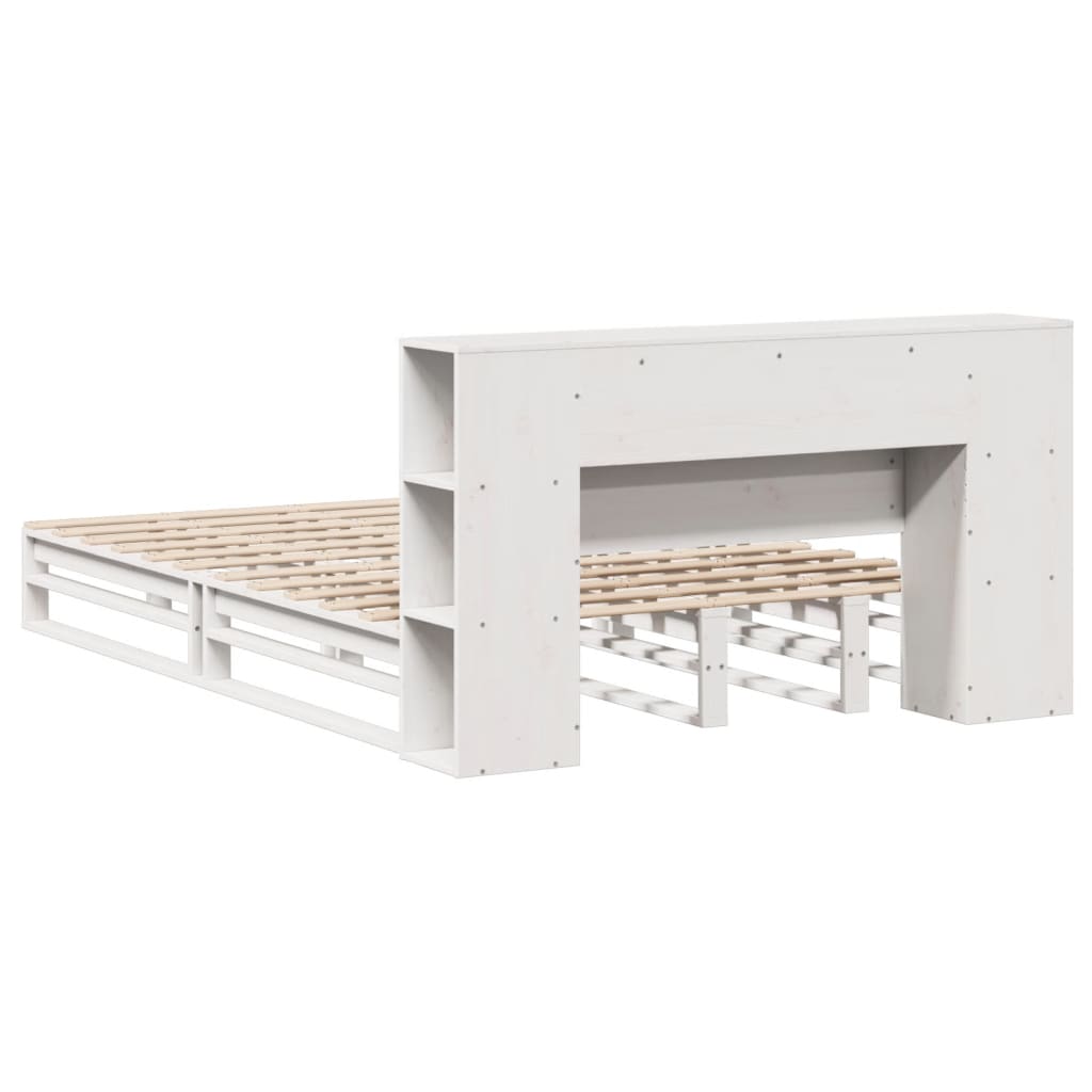 vidaXL Κρεβάτι Βιβλιοθήκη Χωρίς Στρώμα Λευκό 135x190 εκ Μασίφ Πεύκο