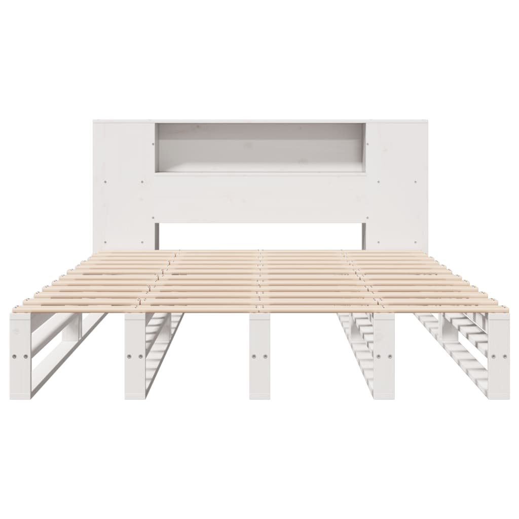 vidaXL Κρεβάτι Βιβλιοθήκη Χωρίς Στρώμα Λευκό 140x190 εκ Μασίφ Πεύκο