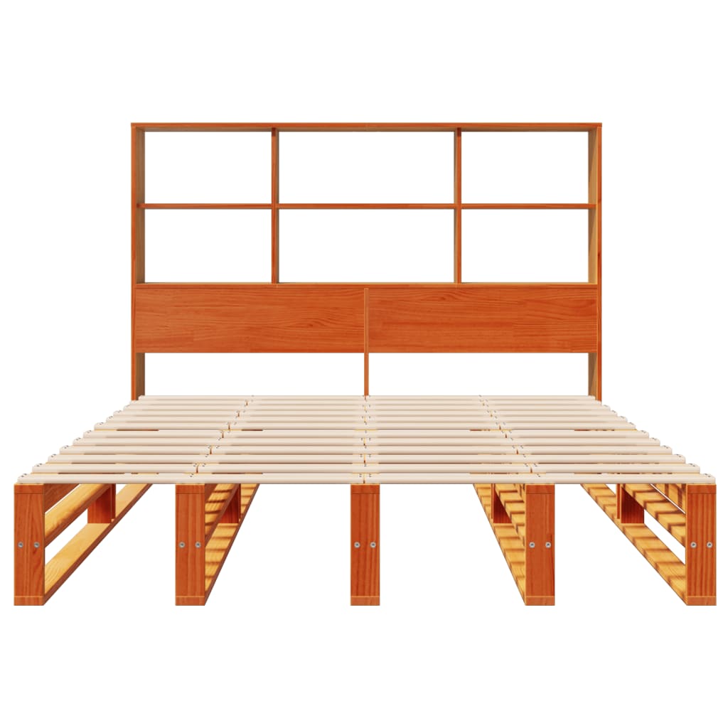 vidaXL Κρεβάτι Βιβλιοθήκη Χωρίς Στρώμα Καφέ 160x200 εκ Μασίφ Πεύκο