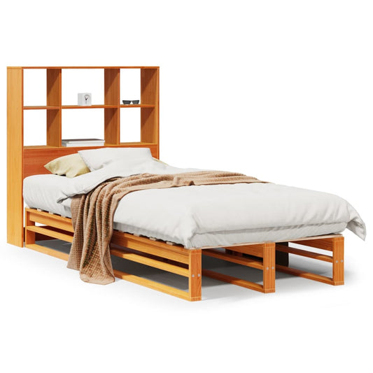 vidaXL Κρεβάτι Βιβλιοθήκη Χωρίς Στρώμα Καφέ 75x190 εκ Μασίφ Πεύκο