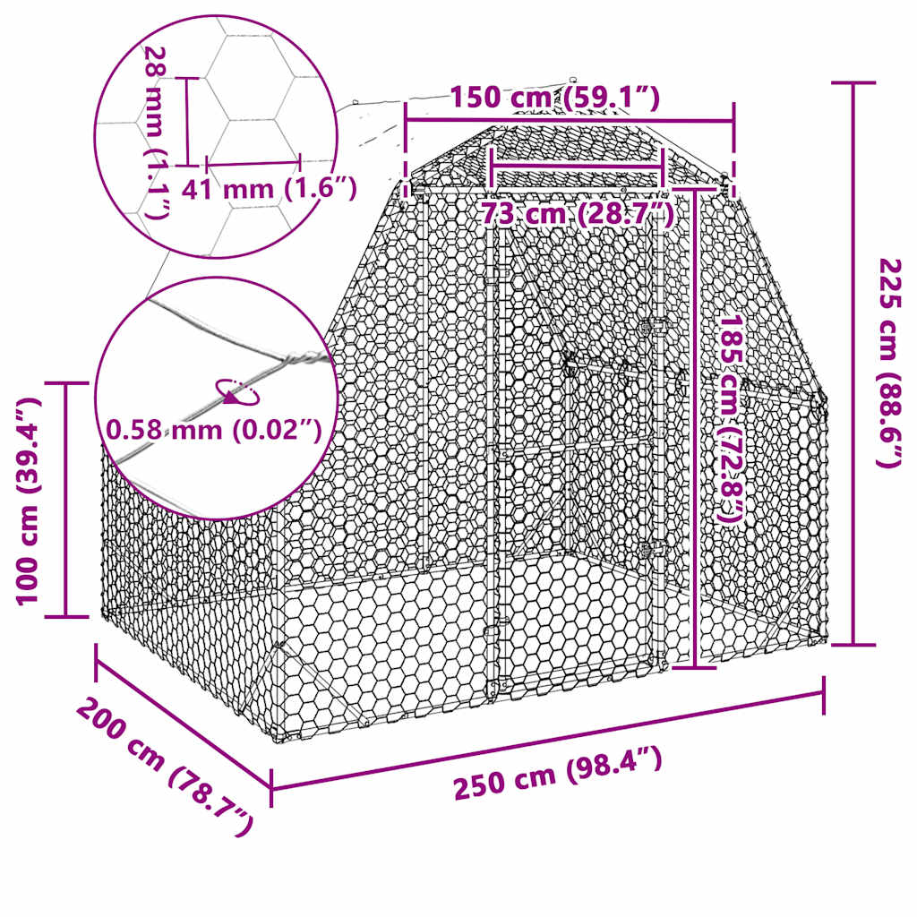 vidaXL Τρέξιμο για κοτόπουλα με οροφή 2,5x2x2,25 μ. από Γαλβ. Χάλυβα