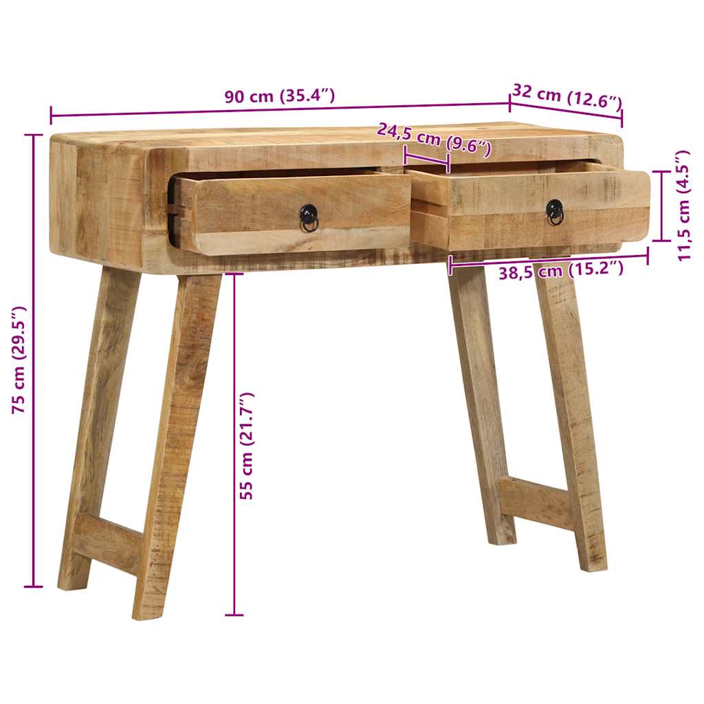 vidaXL Τραπέζι κονσόλας 90x32x75 cm από μασίφ ξύλο Rough Mango