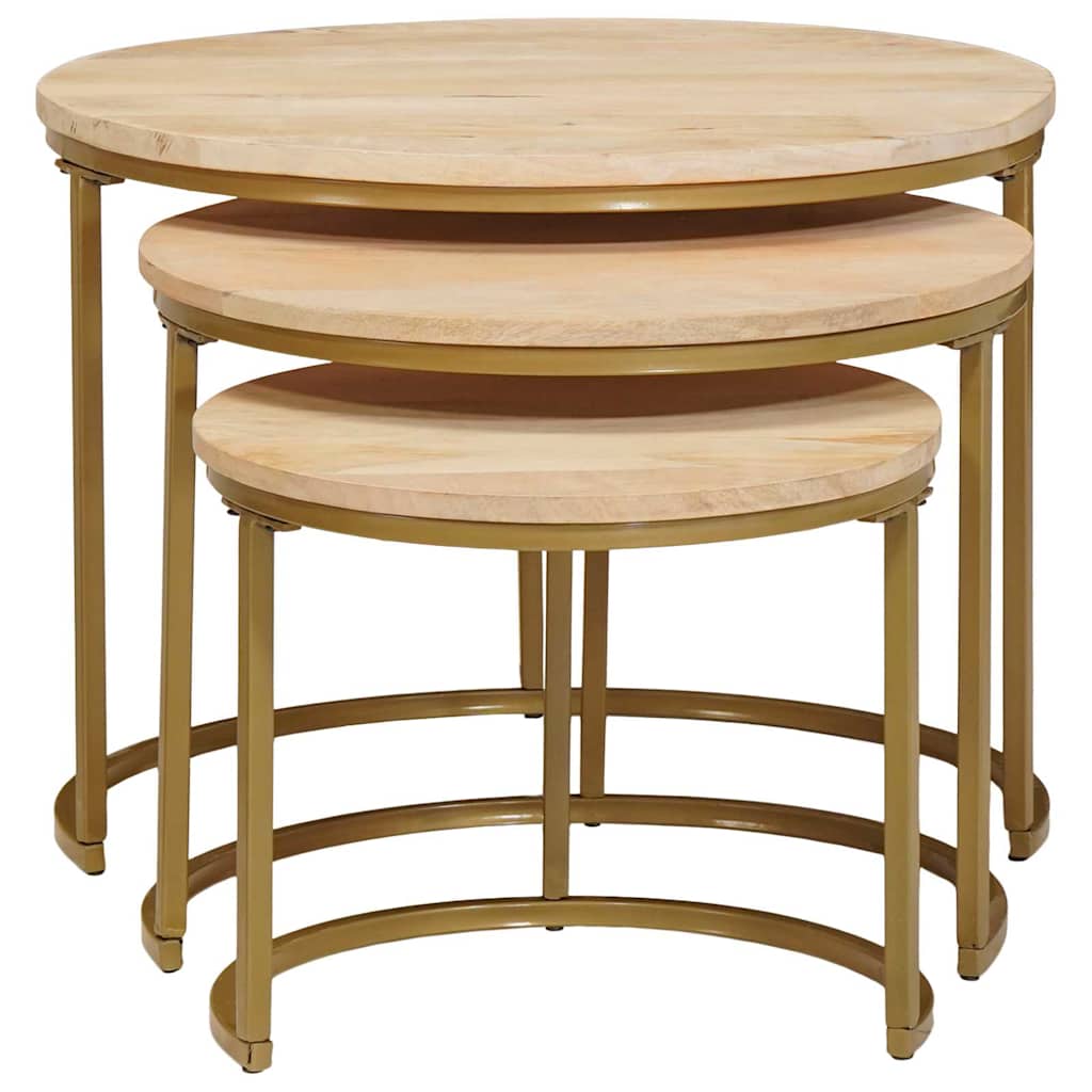 vidaXL Τραπεζάκια Καφέ Στερεών 3 pcs Μασίφ ξύλο μάνγκο και χάλυβας