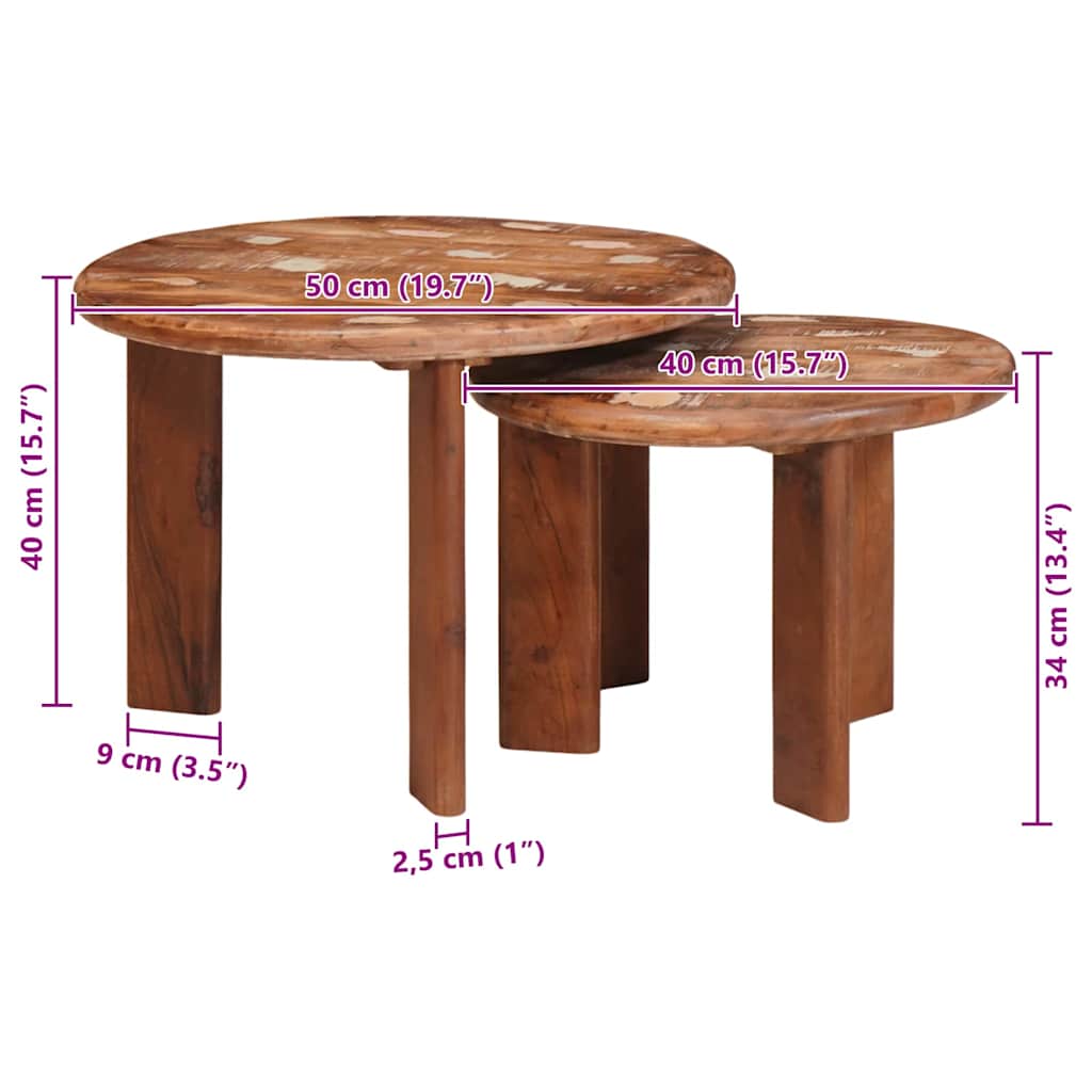 vidaXL Τραπεζάκια Καφέ Στερεών 2 pcs Πολύχρωμο Στερεό ανακτημένο ξύλο