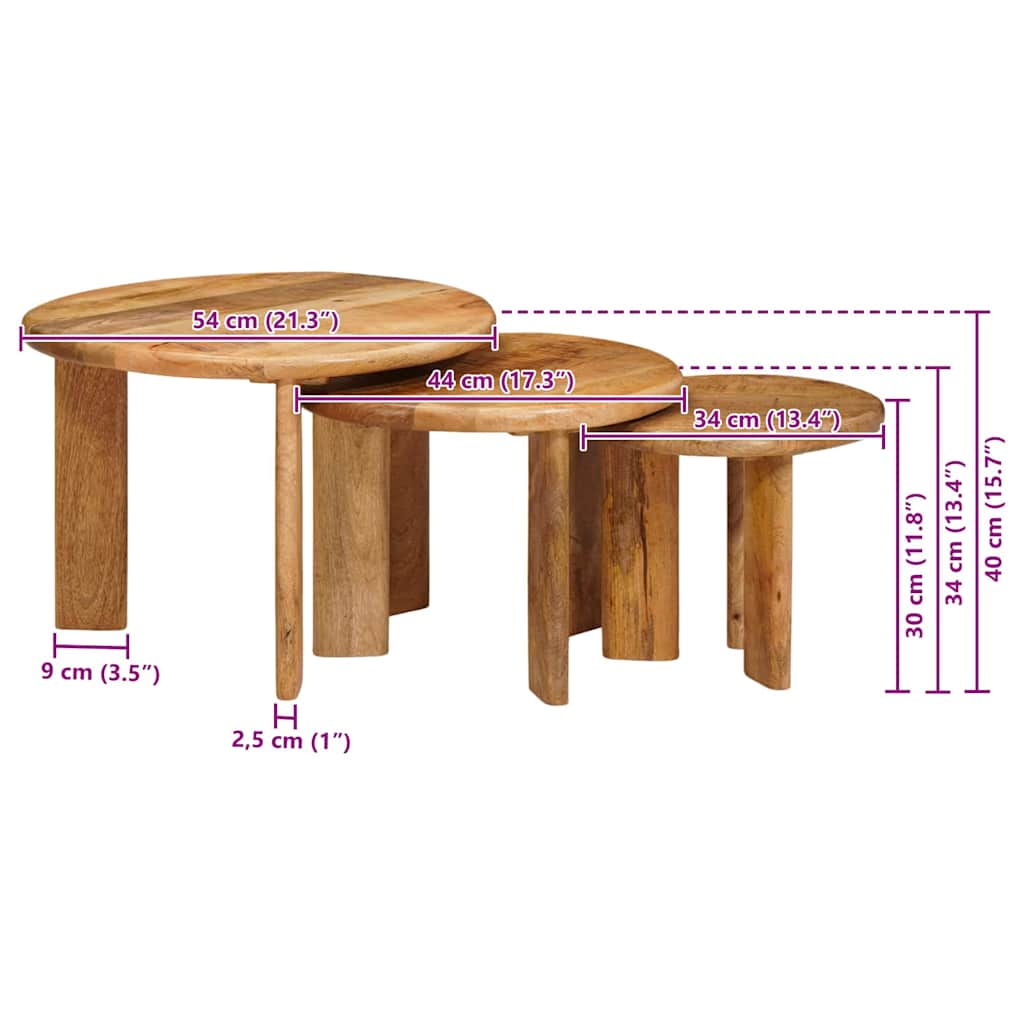 vidaXL Τραπεζάκια Καφέ Στερεών 3 pcs Καφέ Στερεό ξύλο μάνγκο