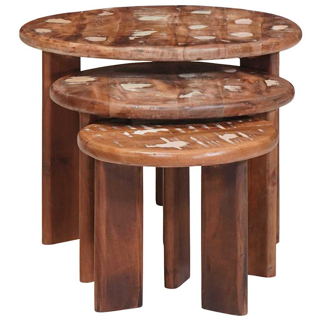 vidaXL Τραπεζάκια Καφέ Στερεών 3 pcs Πολύχρωμο Στερεό ανακτημένο ξύλο