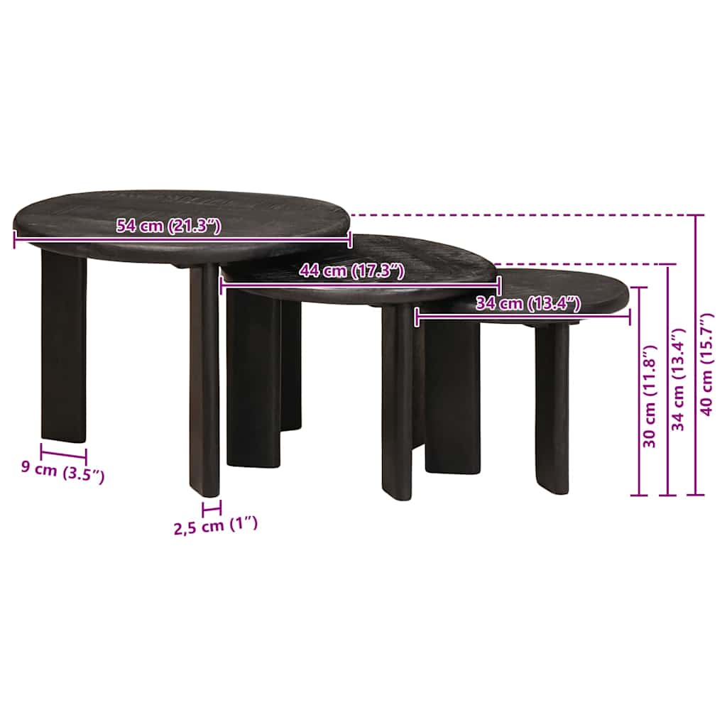 vidaXL Τραπεζάκια Καφέ Στερεών 3 pcs Λευκό Στερεό ξύλο μάνγκο