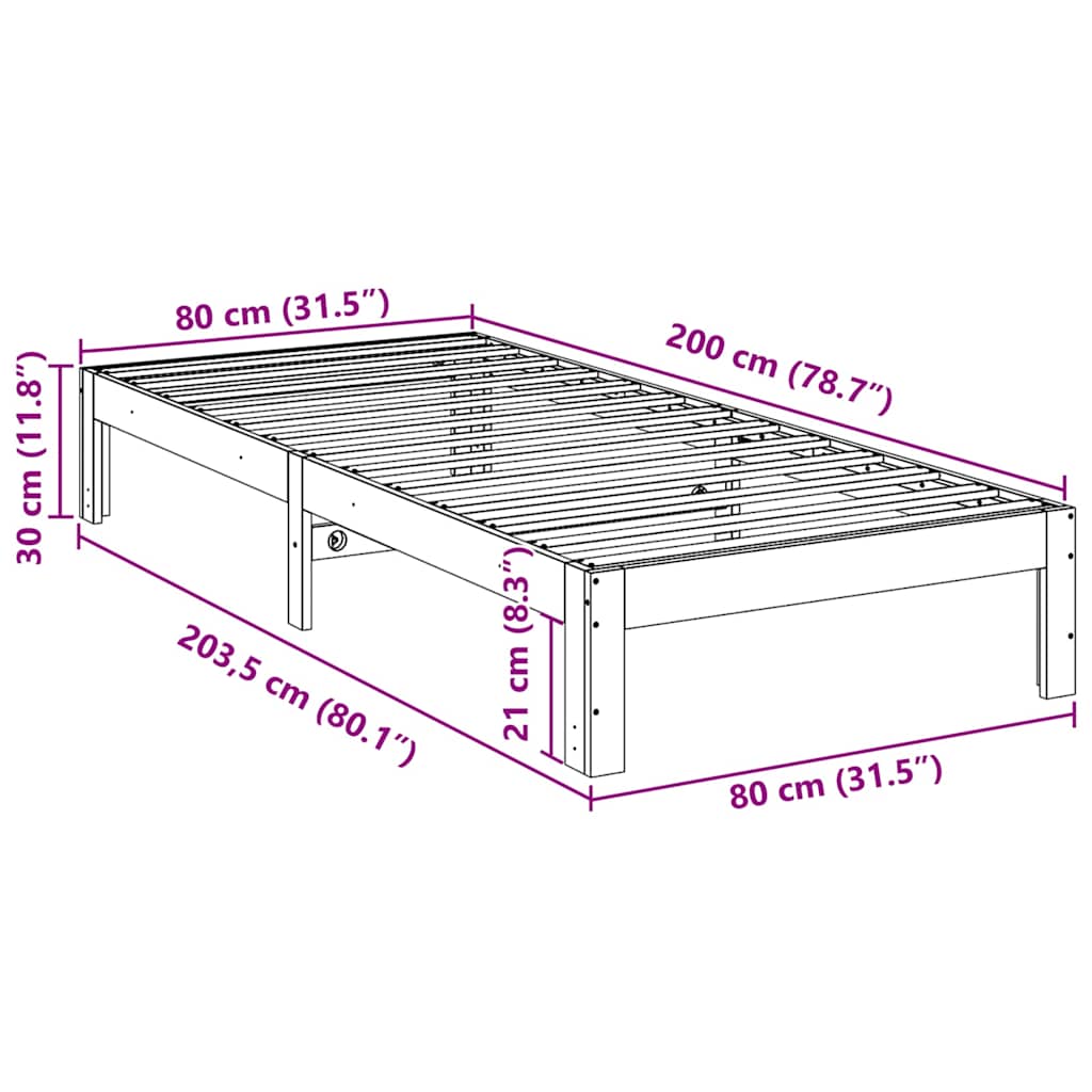 vidaXL Σκελετός Κρεβ. Χωρίς Στρώμα Καφέ 80x200 εκ. Μασίφ Ξύλο Πεύκου