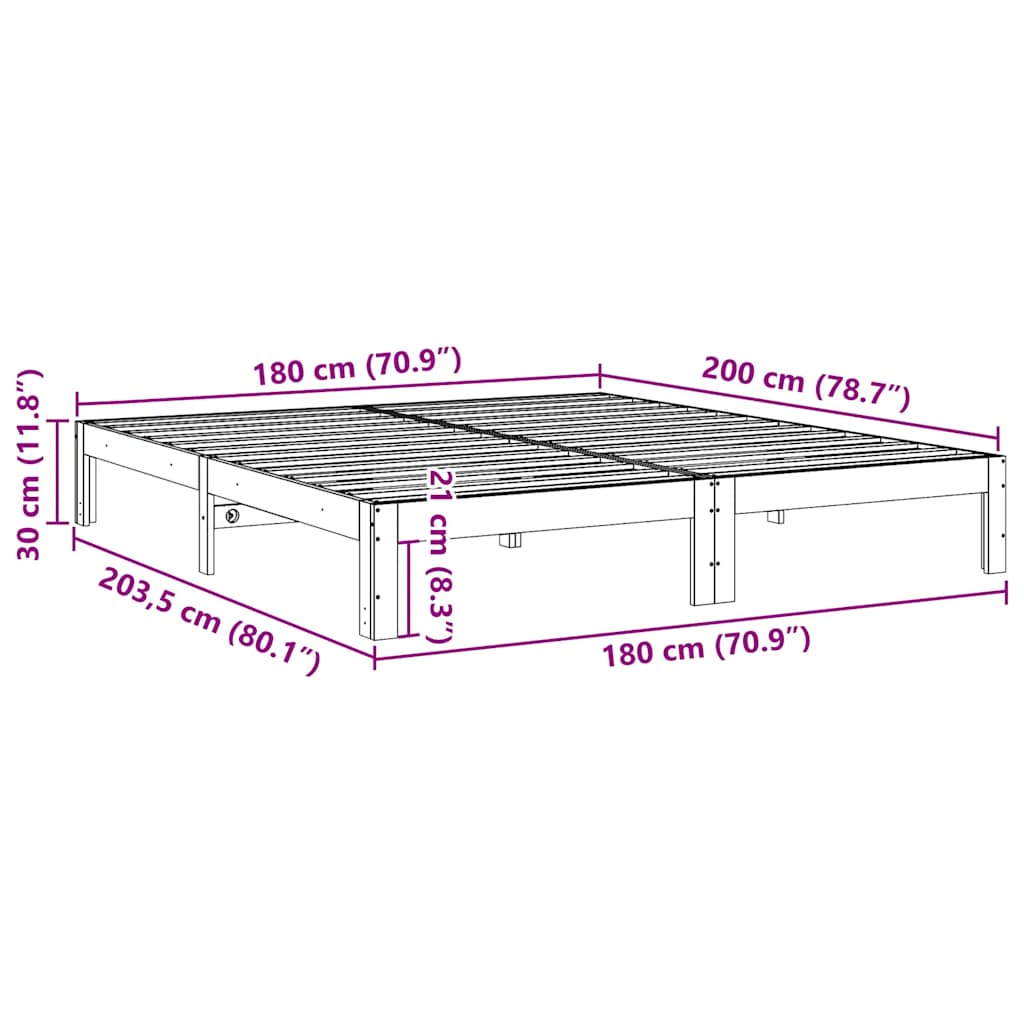 vidaXL Σκελετός Κρεβ. Χωρίς Στρώμα Λευκό 180x200 εκ Μασίφ Πεύκο