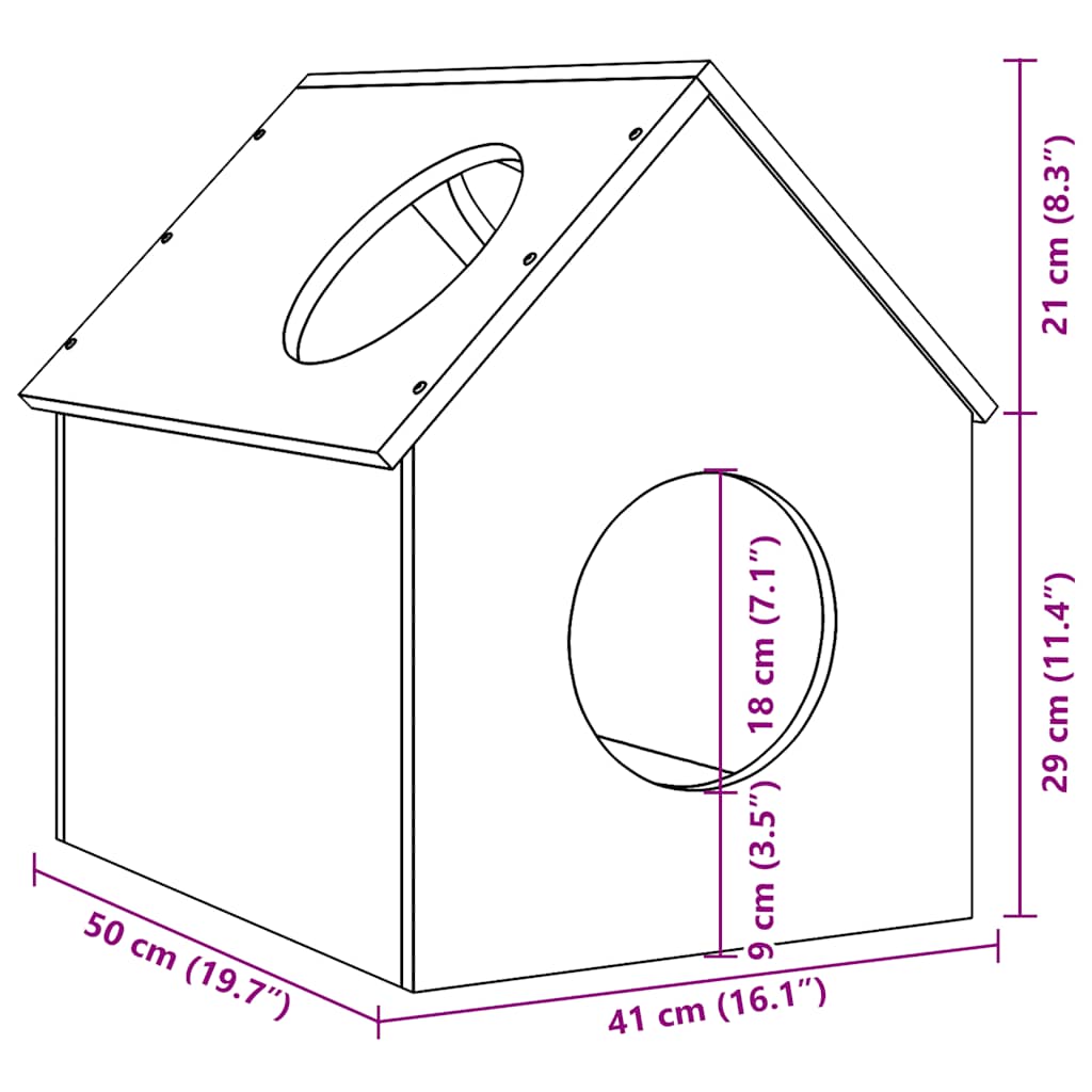 vidaXL Σπίτι για γάτες 41x50x50 cm από μασίφ ξύλο πεύκο
