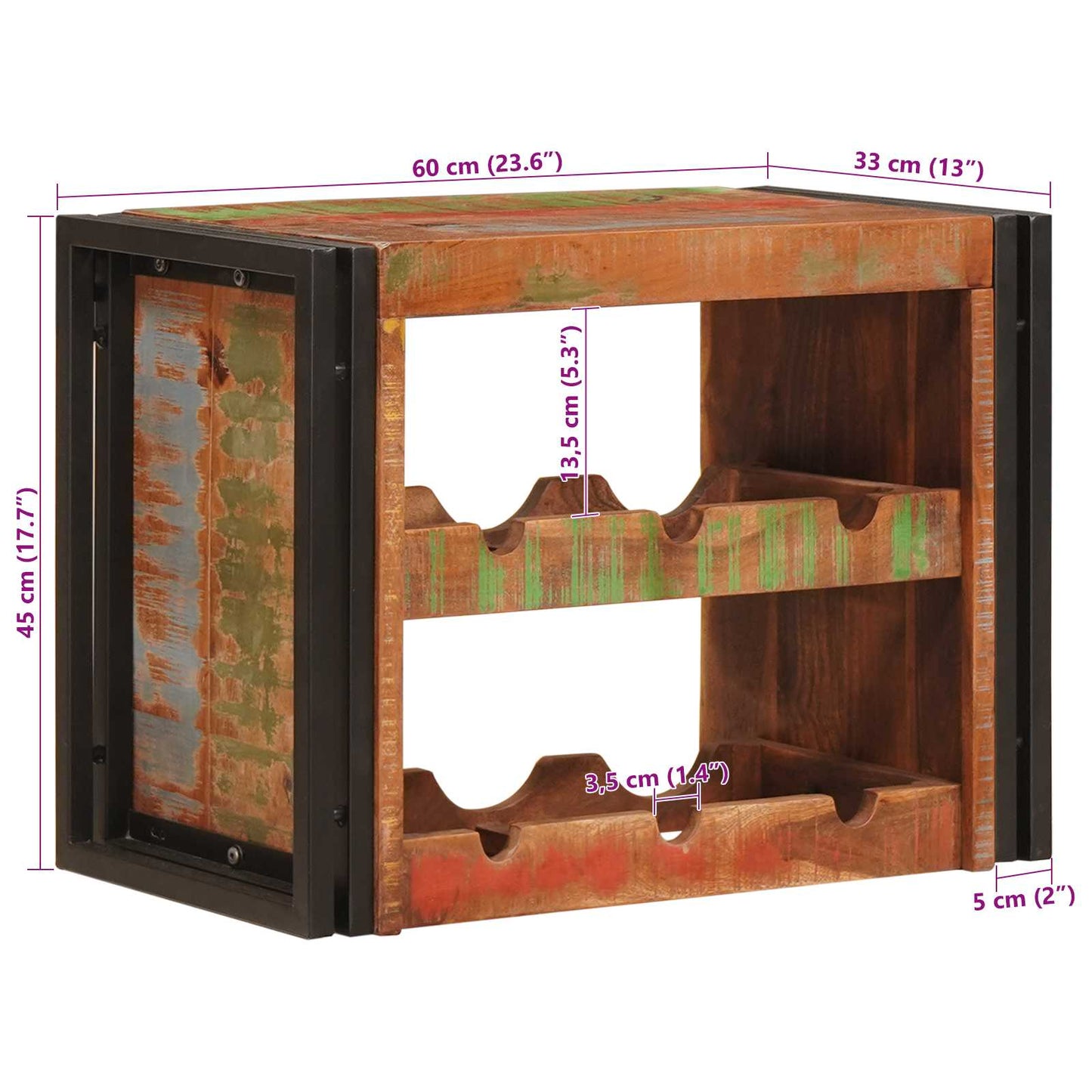 vidaXL Ράφι Κρασιού Καφέ 100 x 45 x 33 εκ Στερεό ανακτημένο ξύλο