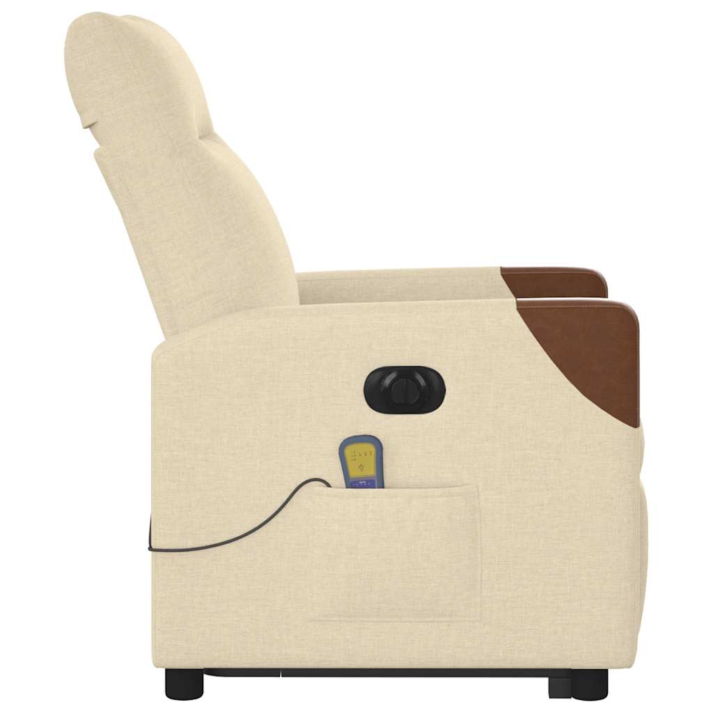 vidaXL Πολυθρόνα Μασάζ Ηλεκ. Ανακλινόμενη με Ανύψωση Κρεμ Υφασμάτινη