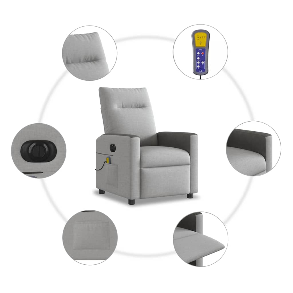 vidaXL Ηλεκτρική καρέκλα ανάκλισης μασάζ Ύφασμα Γκρι σύννεφο