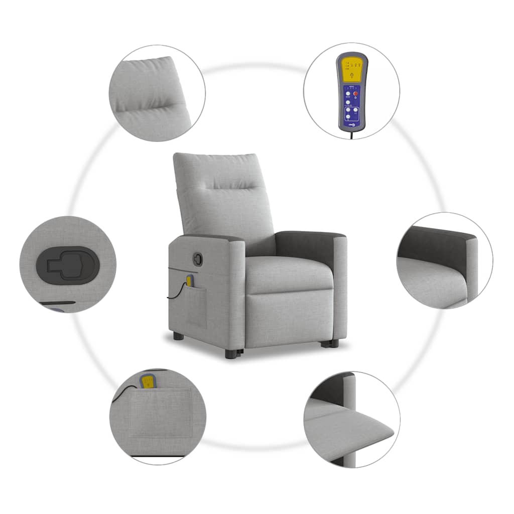 vidaXL Μόνιμη πολυθρόνα μασάζ καρέκλα ανάκλισης σύννεφο γκρι ύφασμα