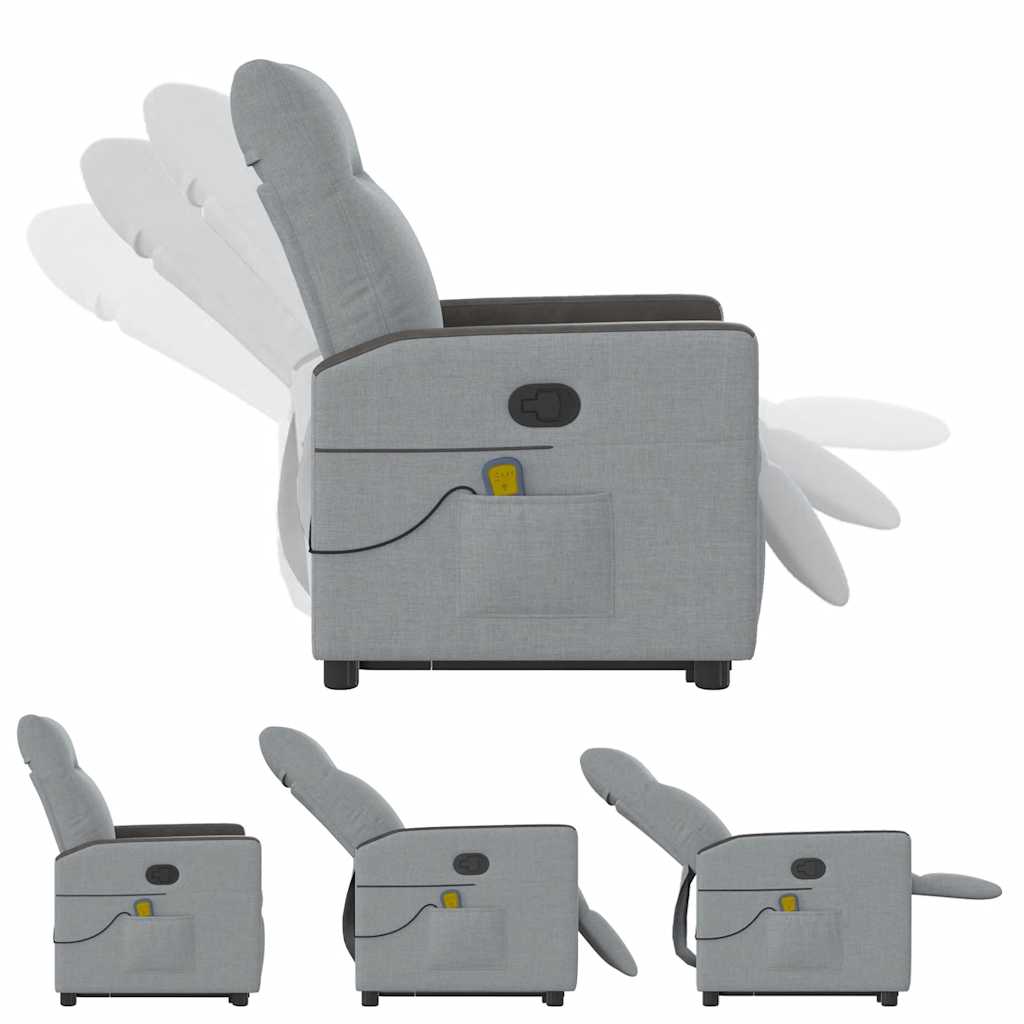 vidaXL Πολυθρόνα Μασάζ Ανακλινόμενη με Ανύψωση Ανοιχτό Γκρι Υφασμάτινη