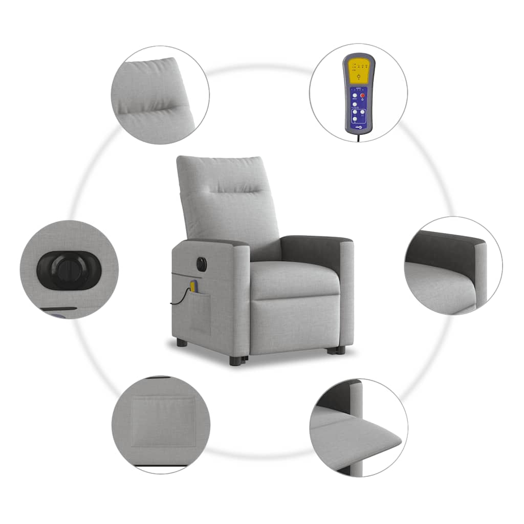 vidaXL Ηλεκτρική όρθια πολυθρόνα μασάζ Ύφασμα Γκρι σύννεφο