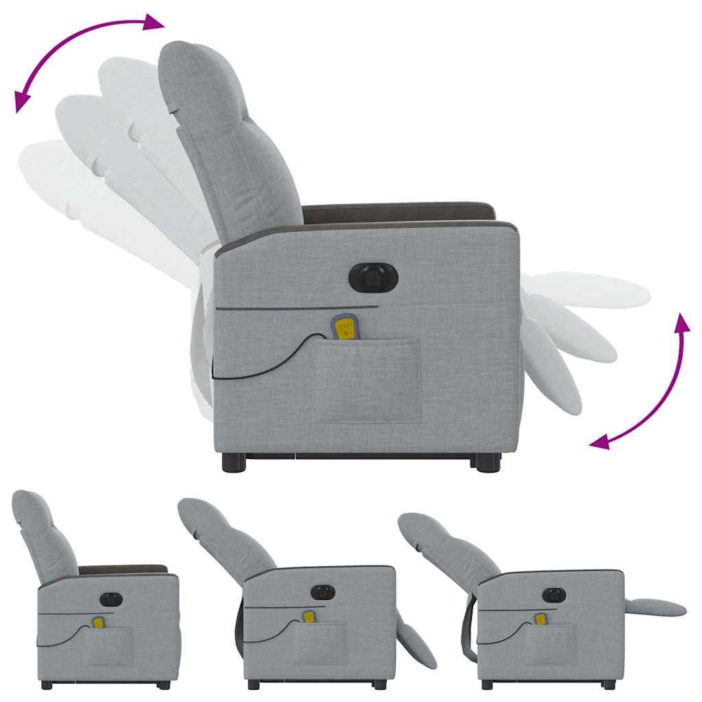 vidaXL Πολυθρόνα Μασάζ Ηλεκ. Ανακλινόμενη Ανύψωση Αν. Γκρι Υφασμάτινη