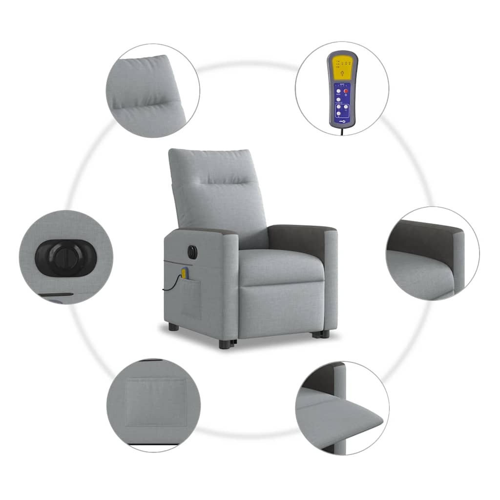 vidaXL Πολυθρόνα Μασάζ Ηλεκ. Ανακλινόμενη Ανύψωση Αν. Γκρι Υφασμάτινη