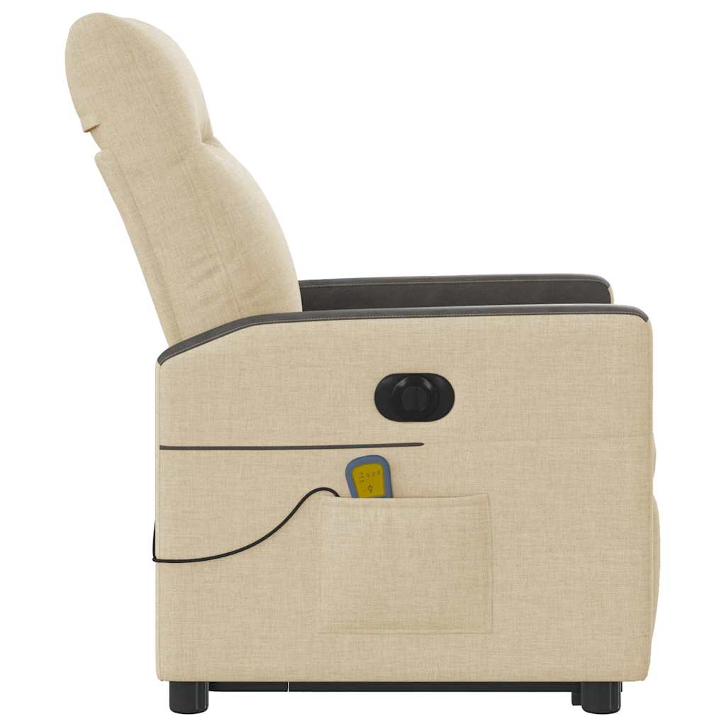 vidaXL Πολυθρόνα Μασάζ Ηλεκ. Ανακλινόμενη με Ανύψωση Κρεμ Υφασμάτινη