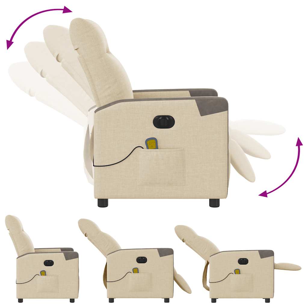 vidaXL Πολυθρόνα Μασάζ Ανακλινόμενη Ηλεκτρική Κρεμ Υφασμάτινη