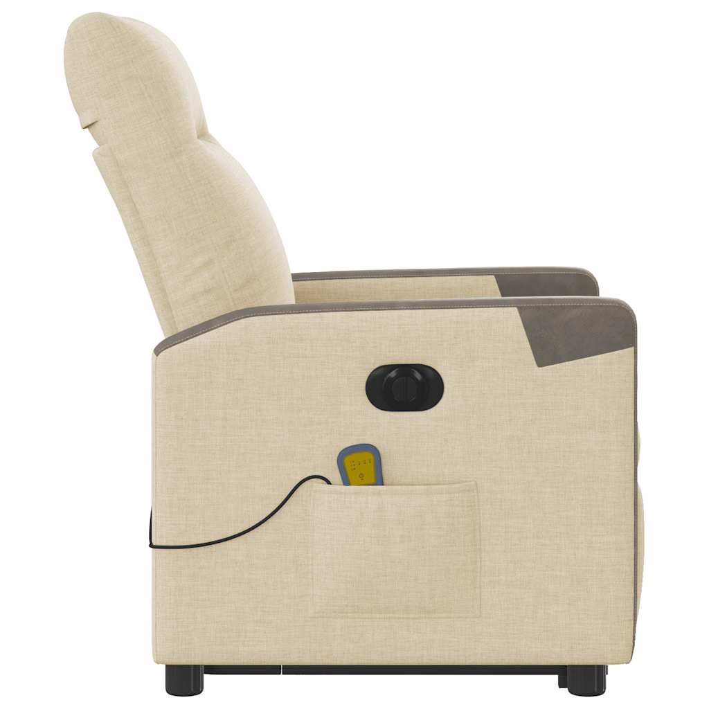 vidaXL Πολυθρόνα Μασάζ Ηλεκ. Ανακλινόμενη με Ανύψωση Κρεμ Υφασμάτινη