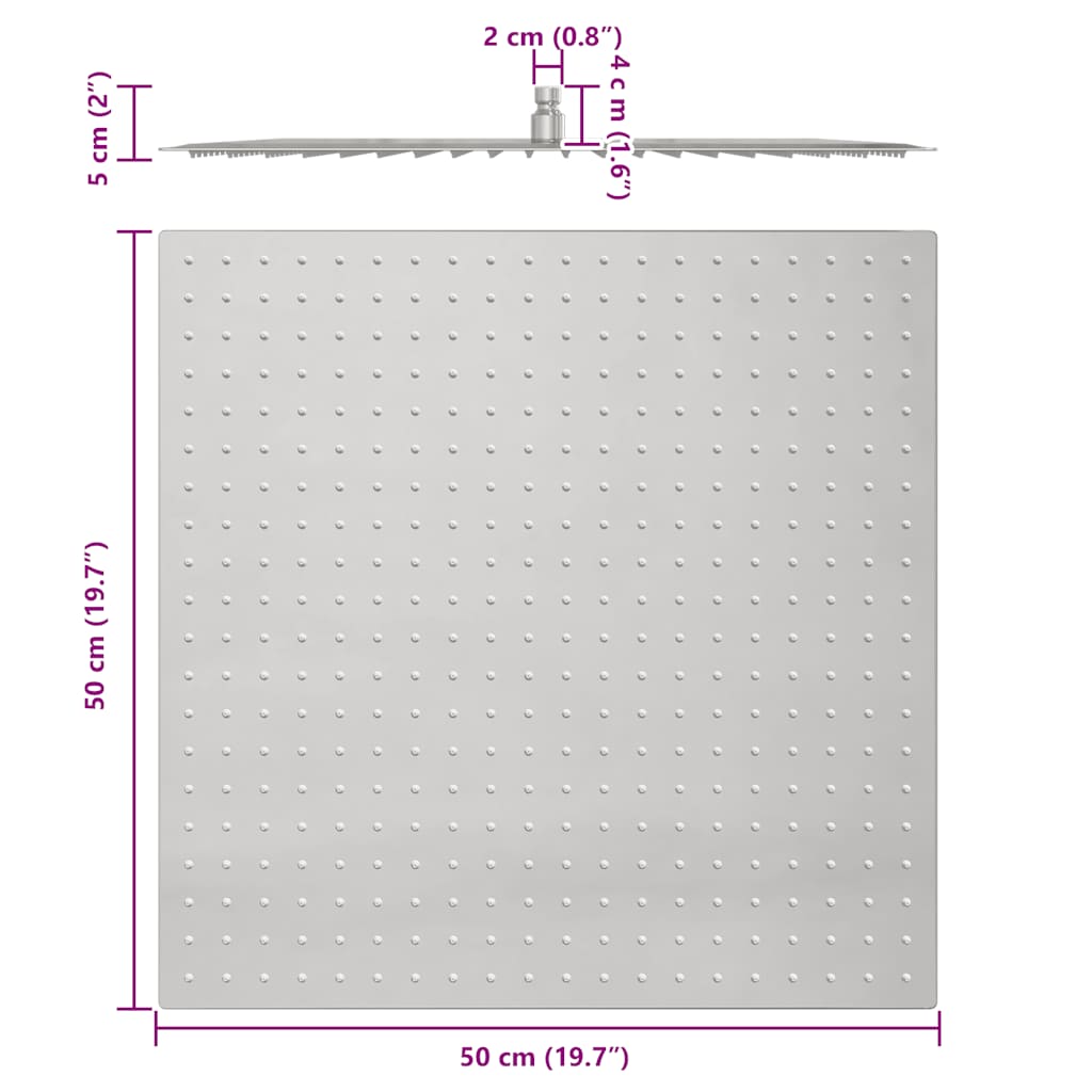 vidaXL Κεφαλή Nτους Βροχή Τετράγωνη 50x50 εκ. Ανοξείδωτο Ατσάλι 304