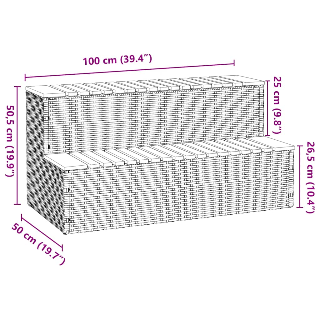 vidaXL Βήμα υδρομασάζ Μαύρο 100x50x50,5 εκ. Συνθετικό Ρατάν/Ακακίας