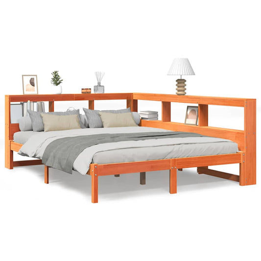 vidaXL Κρεβάτι Βιβλιοθήκη Χωρίς Στρώμα 140x190 εκ Μασίφ Ξύλο Πεύκου