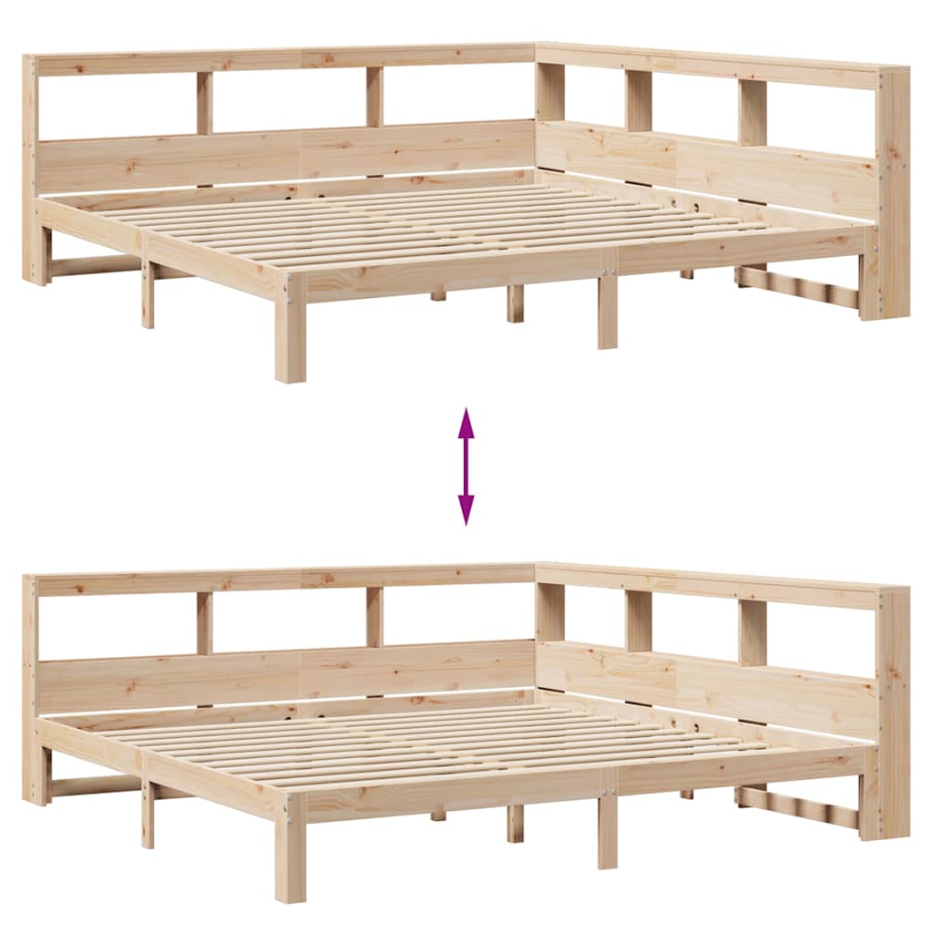 vidaXL Κρεβάτι Βιβλιοθήκη Χωρίς Στρώμα 200x200 εκ Μασίφ Ξύλο Πεύκου