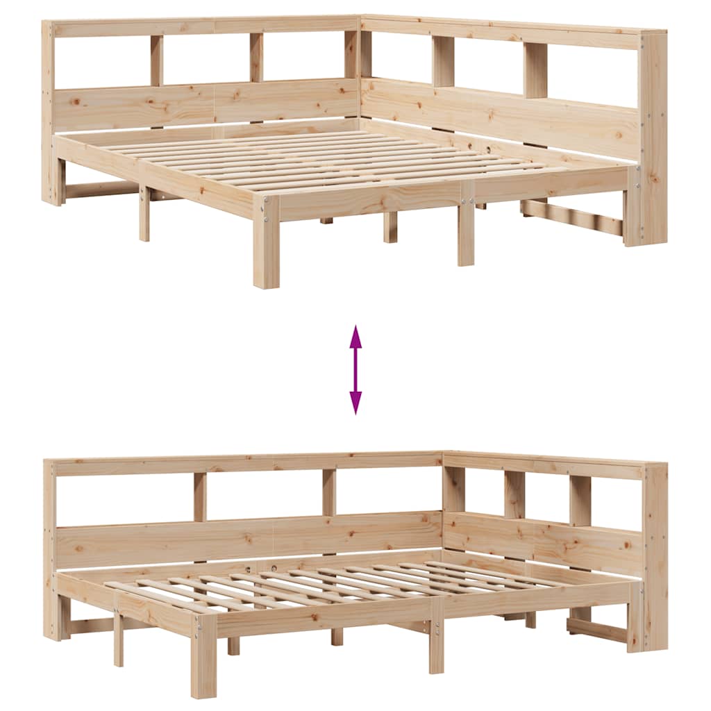 vidaXL Κρεβάτι Βιβλιοθήκη Χωρίς Στρώμα 140x200 εκ Μασίφ Ξύλο Πεύκο