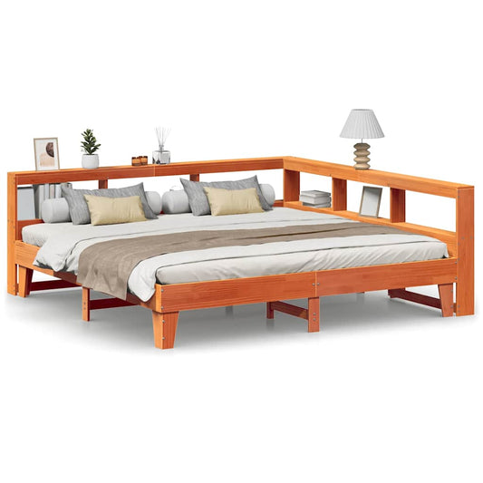 vidaXL Κρεβάτι Βιβλιοθήκη Χωρίς Στρώμα 200x200 εκ Μασίφ Ξύλο Πεύκου